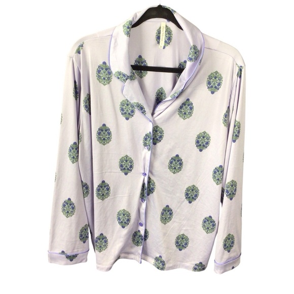 Flora Nikrooz White and Green Pajama Set with Classic Piping Lissette Large - Picture 2 of 7